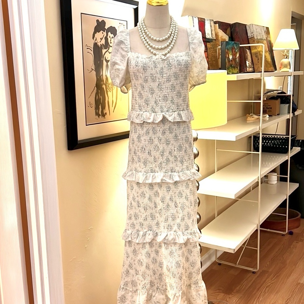 Mable x Worth Collective Ada,Bump Friendly Smocked,Puff Sleeved Dress, Size L